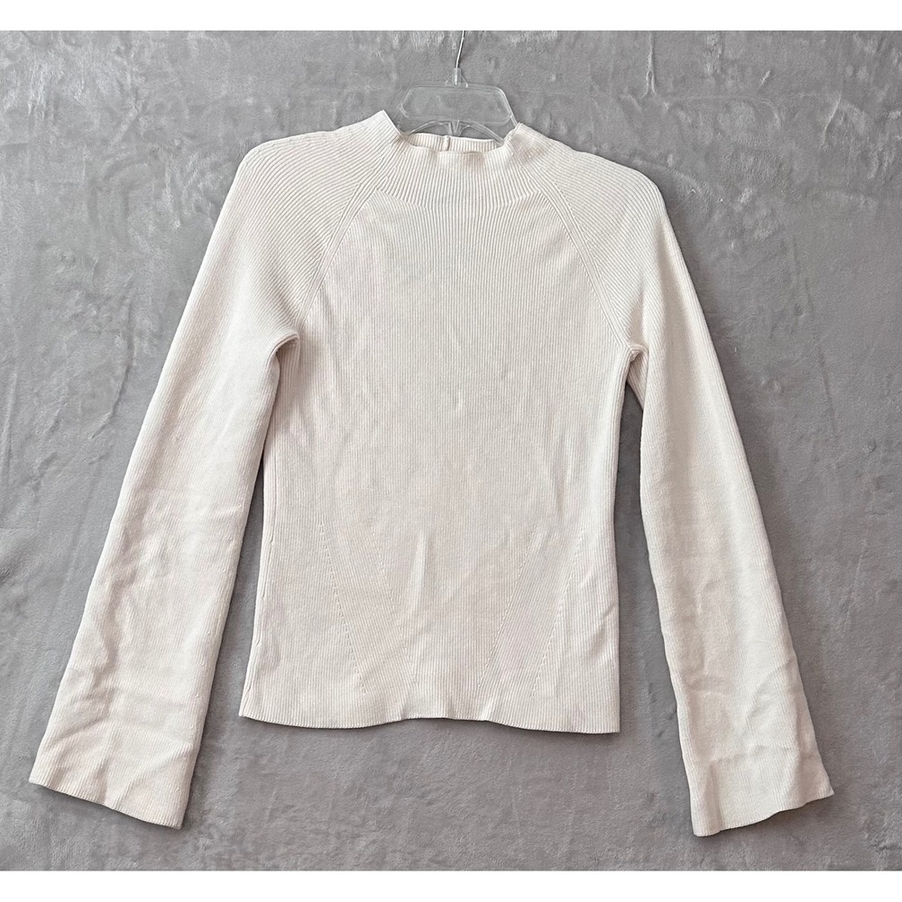 Banana Republic Sweater Small Women Cream Ribbed Mock Neck Cutout Back Off White